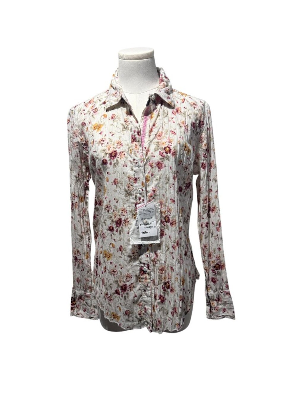 NWT CINO Blouse Crème/Pink Floral Button-up Blouse, Sz XS